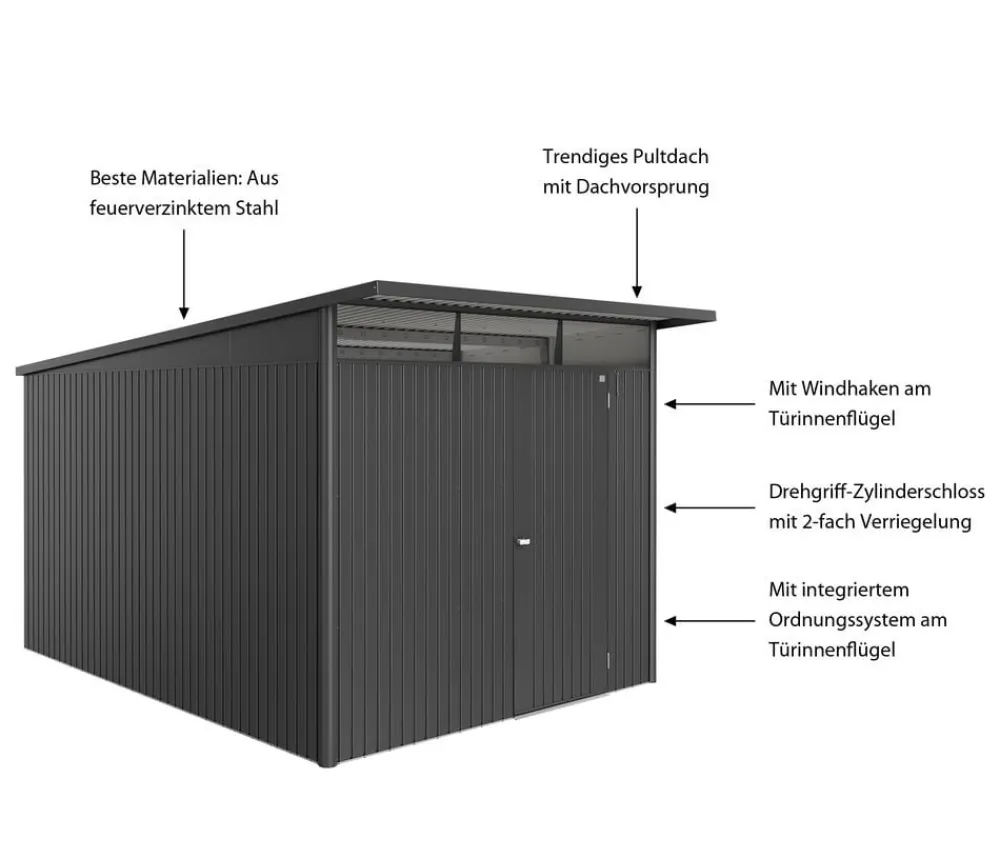 biohort Gartenhäuser & Gerätehäuser > Metallgerätehaus AvantGarde ECO A8, ca. B260/H222/T380 cm