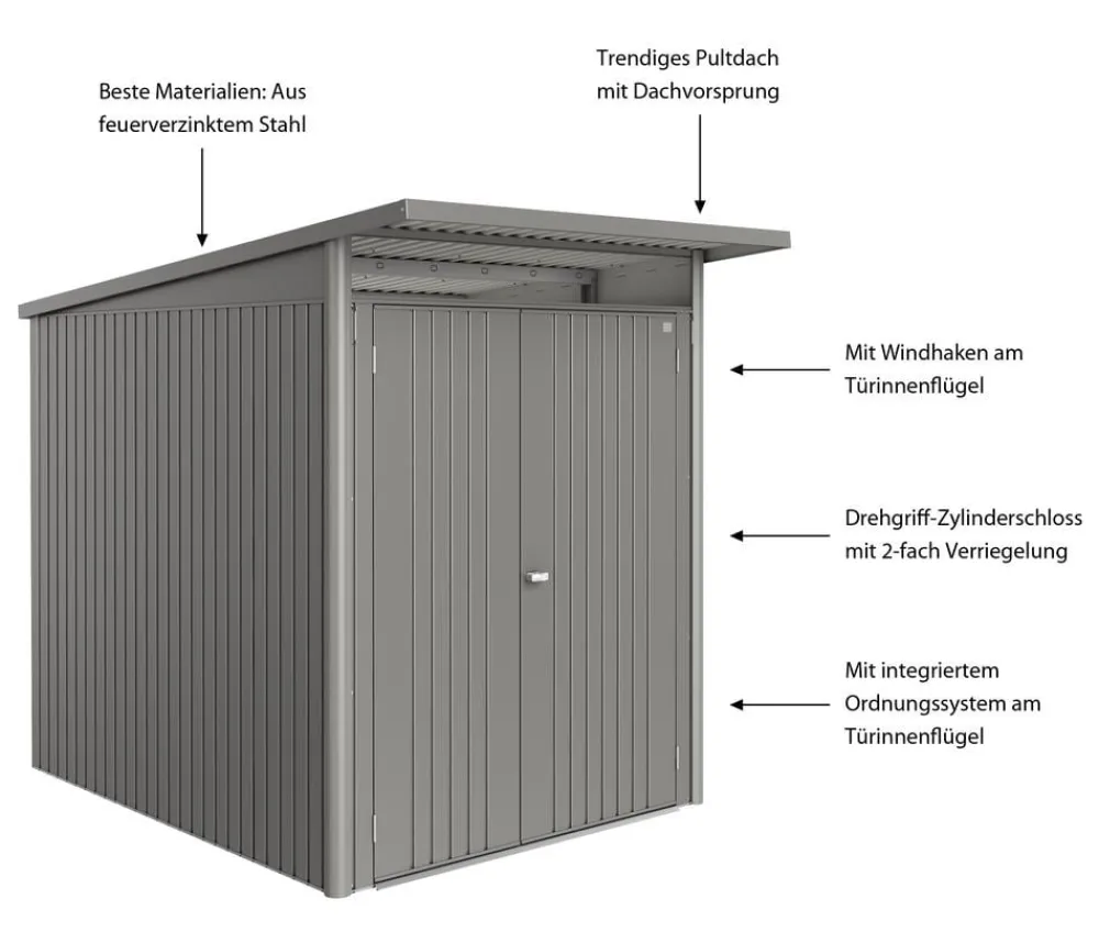 biohort Metallgerätehaus AvantGarde ECO A2, ca. B180/H218/T260 cm Quarzgrau Outlet