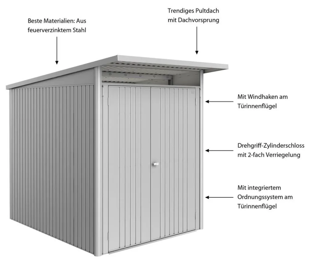 biohort Metallgerätehaus AvantGarde ECO A2, ca. B180/H218/T260 cm Silber Sale