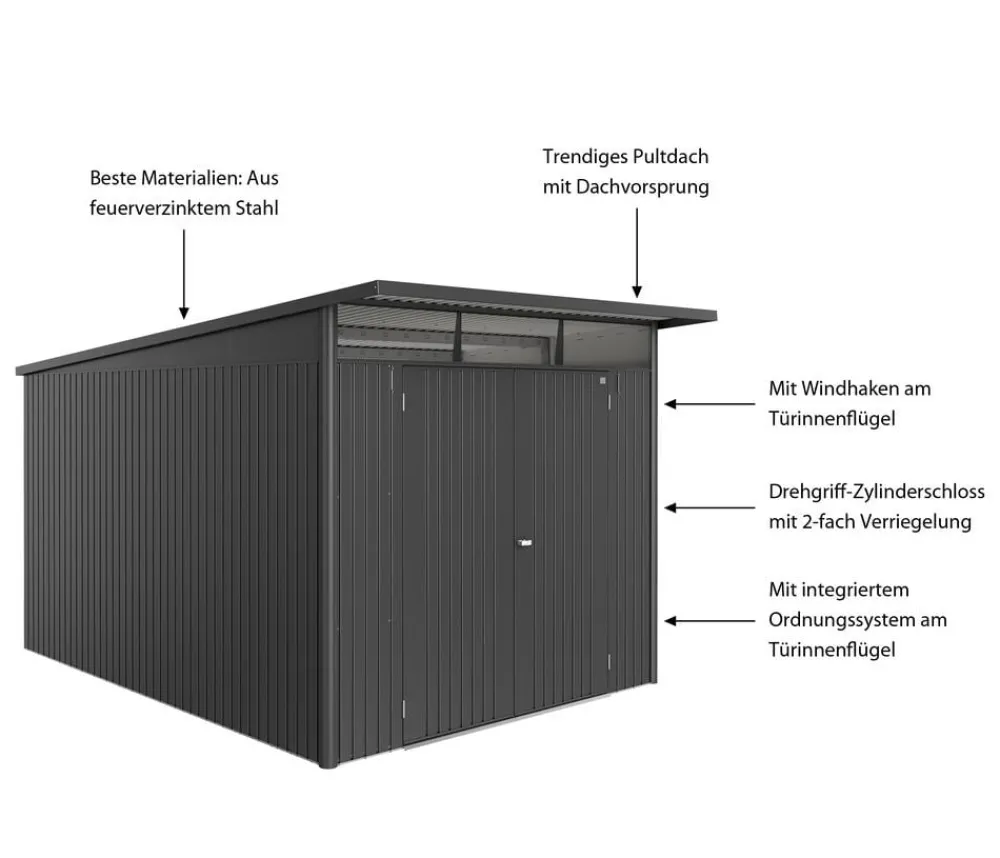 biohort Gartenhäuser & Gerätehäuser - Metallgerätehaus AvantGarde ECO A8, ca. B260/H222/T380 cm Dunkelgrau