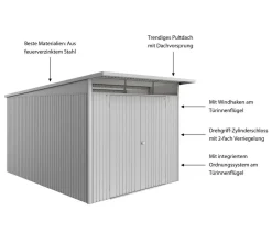 biohort Gartenhäuser & Gerätehäuser - Metallgerätehaus AvantGarde ECO A8, ca. B260/H222/T380 cm Silber