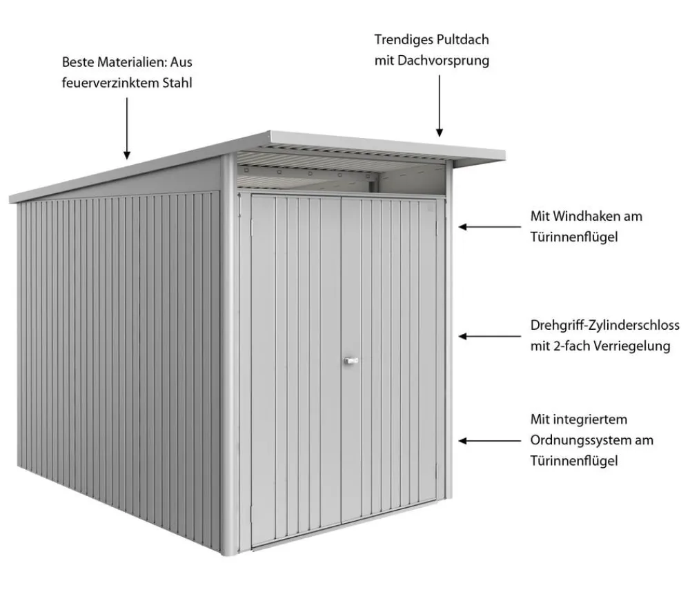 biohort Gartenhäuser & Gerätehäuser - Metallgerätehaus AvantGarde ECO A3, ca. B180/H217/T300 cm Silber