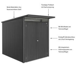 biohort Gartenhäuser & Gerätehäuser - Metallgerätehaus AvantGarde ECO A2, ca. B180/H218/T260 cm Dunkelgrau