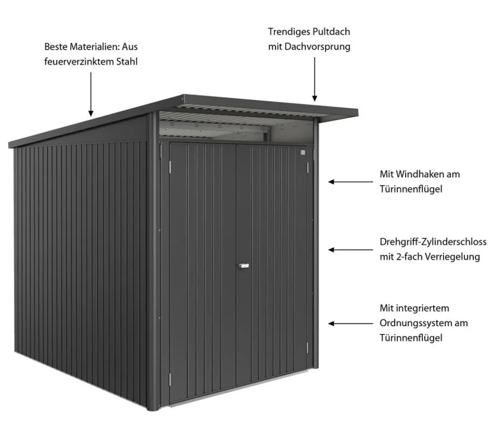 biohort Gartenhäuser & Gerätehäuser - Metallgerätehaus AvantGarde ECO A2, ca. B180/H218/T260 cm Dunkelgrau