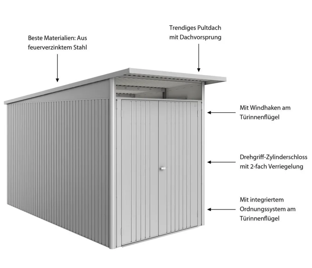 biohort Metallgerätehaus AvantGarde ECO A4, ca. B180/H222/T380 cm Silber