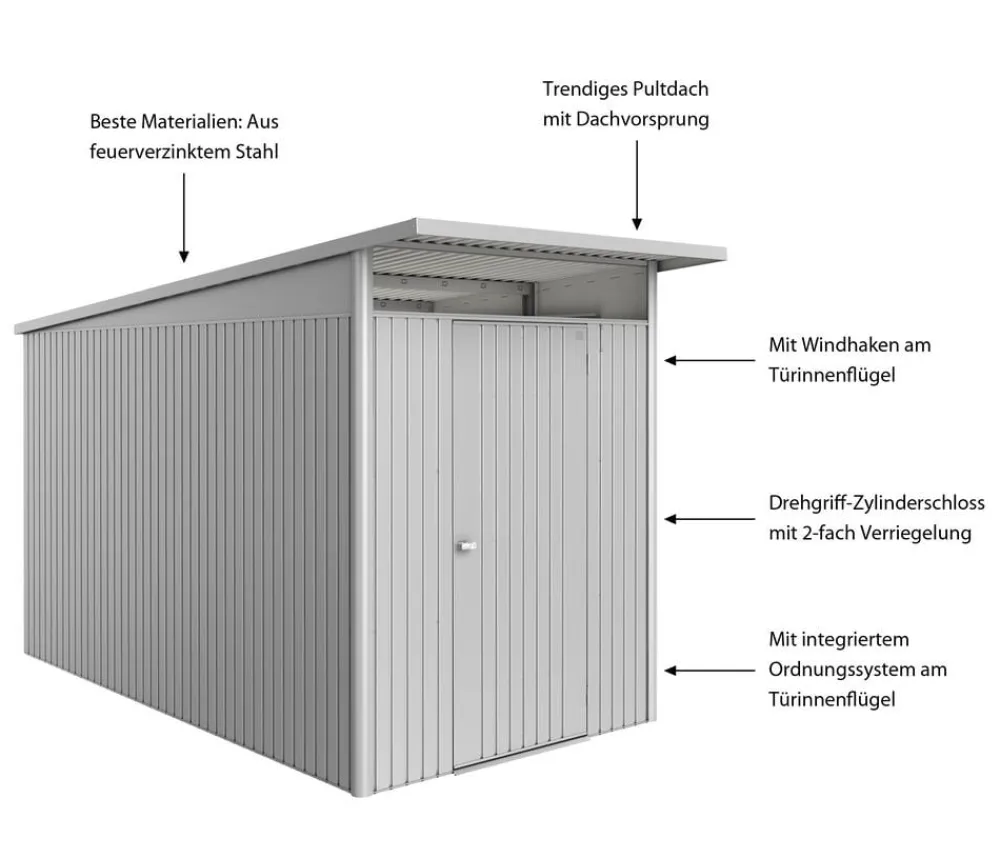 biohort Metallgerätehaus AvantGarde ECO A4, ca. B180/H222/T380 cm Silber Online