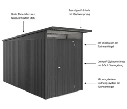 biohort Gartenhäuser & Gerätehäuser - Metallgerätehaus AvantGarde ECO A4, ca. B180/H222/T380 cm Dunkelgrau