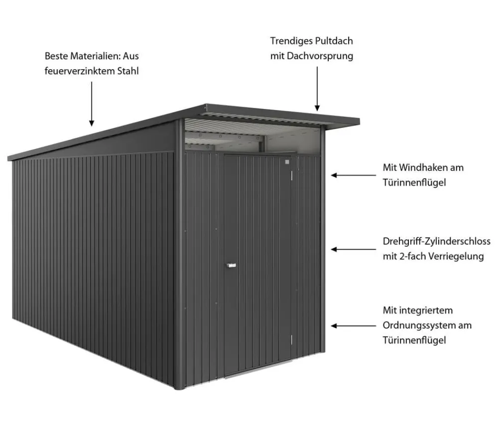 biohort Gartenhäuser & Gerätehäuser - Metallgerätehaus AvantGarde ECO A4, ca. B180/H222/T380 cm Dunkelgrau