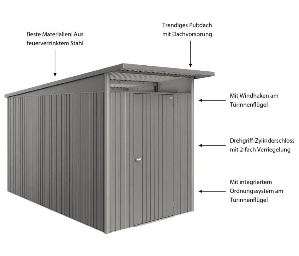 biohort Gartenhäuser & Gerätehäuser - Metallgerätehaus AvantGarde ECO A4, ca. B180/H222/T380 cm Quarzgrau