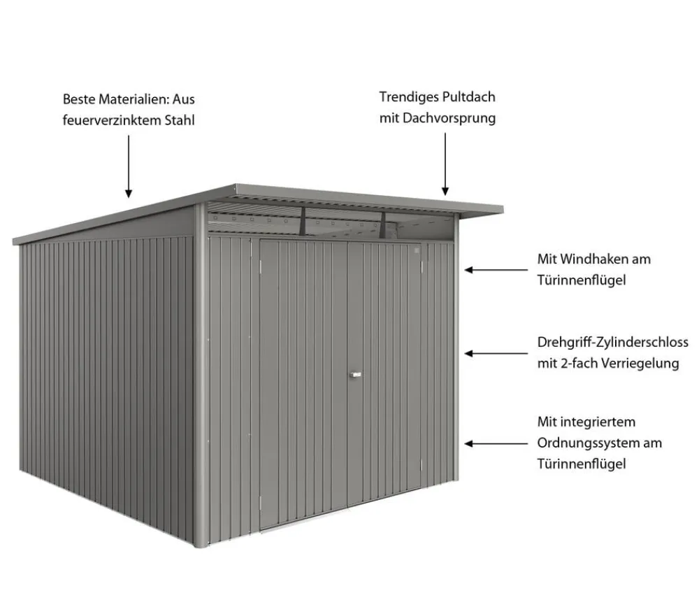 biohort Metallgerätehaus AvantGarde ECO A7, ca. B260/H217/T300 cm Quarzgrau Best