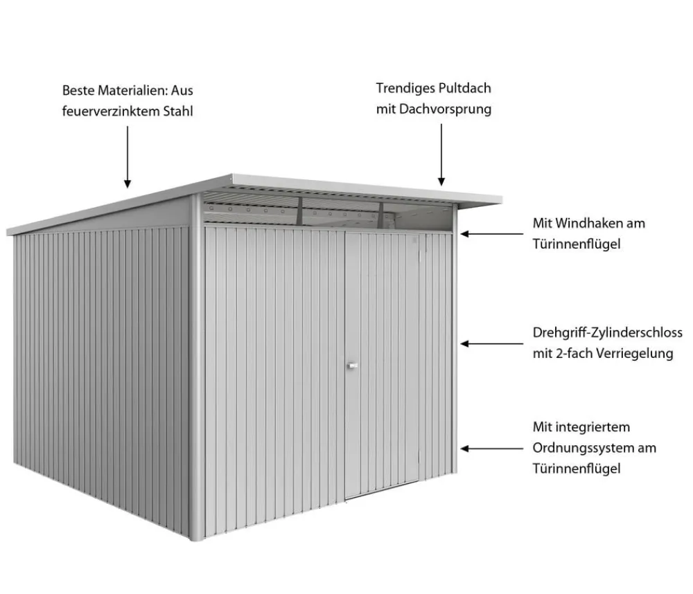biohort Metallgerätehaus AvantGarde ECO A7, ca. B260/H217/T300 cm Silber Best