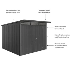 biohort Gartenhäuser & Gerätehäuser - Metallgerätehaus AvantGarde ECO A7, ca. B260/H217/T300 cm Dunkelgrau