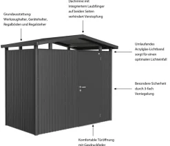 biohort Gartenhäuser & Gerätehäuser - Metallgerätehaus Panorama® P1, ca. B273/H227/T158 cm Dunkelgrau
