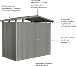 biohort Metallgerätehaus Panorama® P1, ca. B273/H227/T158 cm Quarzgrau Discount