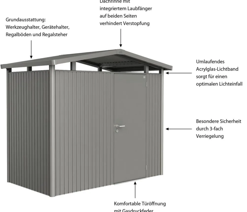 biohort Metallgerätehaus Panorama® P1, ca. B273/H227/T158 cm Quarzgrau Discount