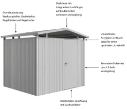 biohort Metallgerätehaus Panorama® P3, ca. B273/H227/T238 cm Silber New