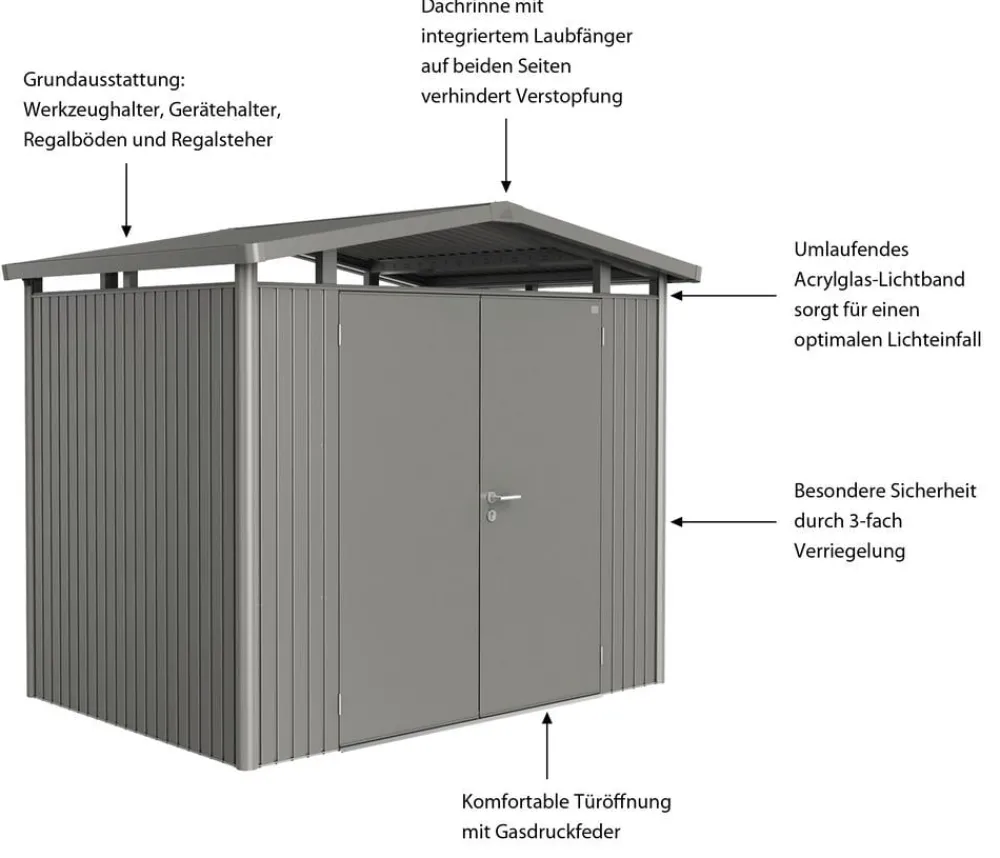 biohort Gartenhäuser & Gerätehäuser - Metallgerätehaus Panorama® P2, ca. B273/H227/T198 cm Quarzgrau