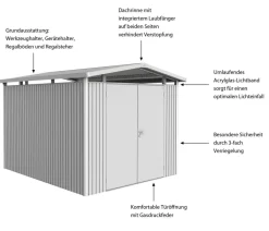 biohort Gartenhäuser & Gerätehäuser - Metallgerätehaus Panorama® P5, ca. B273/H227/T318 cm Silber