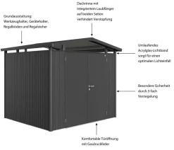 biohort Gartenhäuser & Gerätehäuser - Metallgerätehaus Panorama® P3, ca. B273/H227/T238 cm Dunkelgrau