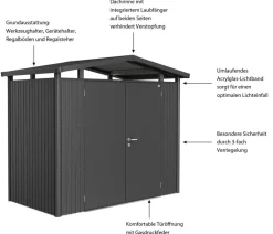 biohort Metallgerätehaus Panorama® P1, ca. B273/H227/T158 cm Dunkelgrau New
