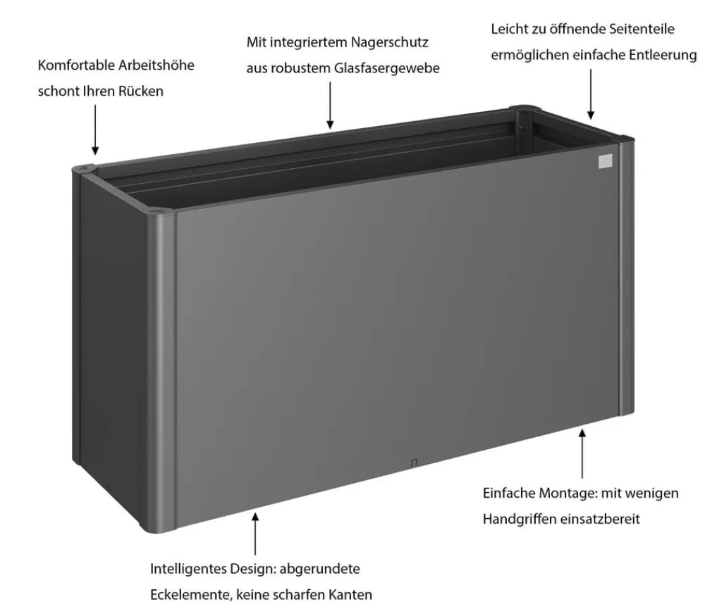 biohort Metall HochBeet 1,5x0,5, ca. B152/H77/T53 cm Dunkelgrau Outlet