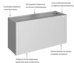 biohort Hochbeete & Frühbeete - Metall HochBeet 1,5x0,5, ca. B152/H77/T53 cm Silber
