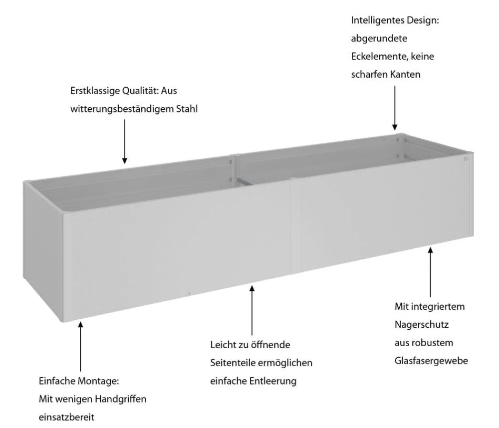 biohort Metall-Hochbeet 4x1, ca. B397/H77/T102 cm Silber Clearance