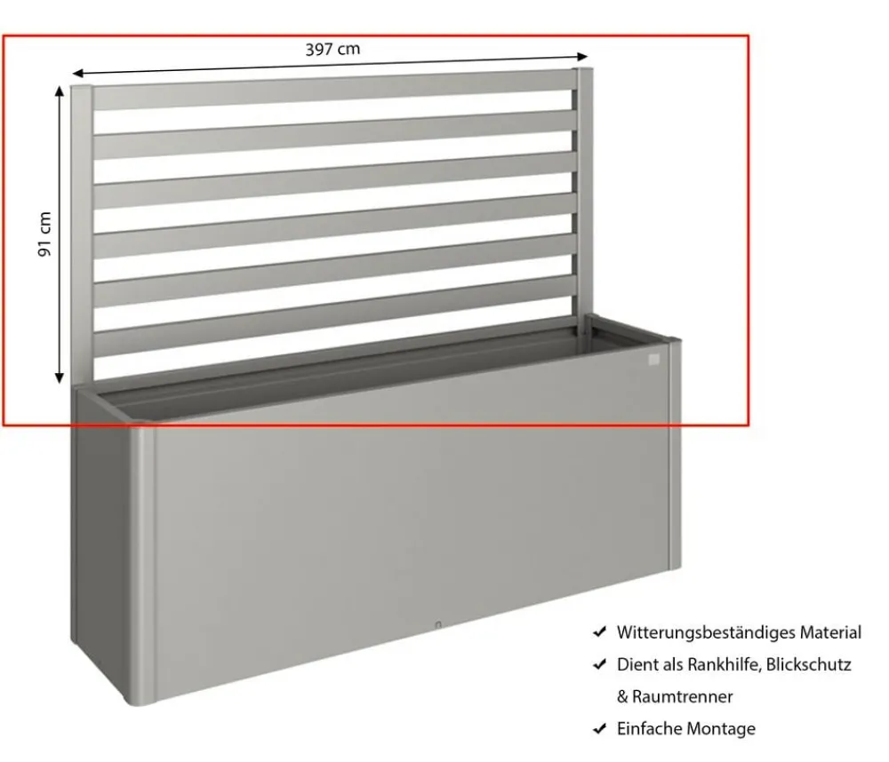 biohort Rankgitter & Obelisken|Hochbeete & Frühbeete - Metall-Rankgitter für HochBeet 4x1, ca. B397/H91/T4 cm Quarzgrau