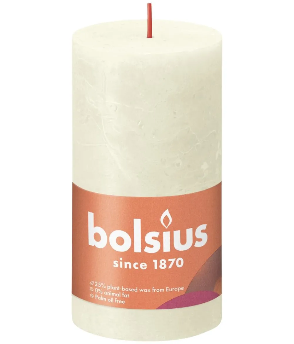 Bolsius Rustik Stumpenkerze Shine, weiche perle, ca. Ø6,8/H13 cm Creme