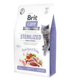 Brit care Trockenfutter Katze - Trockenfutter für Katzen Sterilized Weight Control Adult, Ente & Truthahn