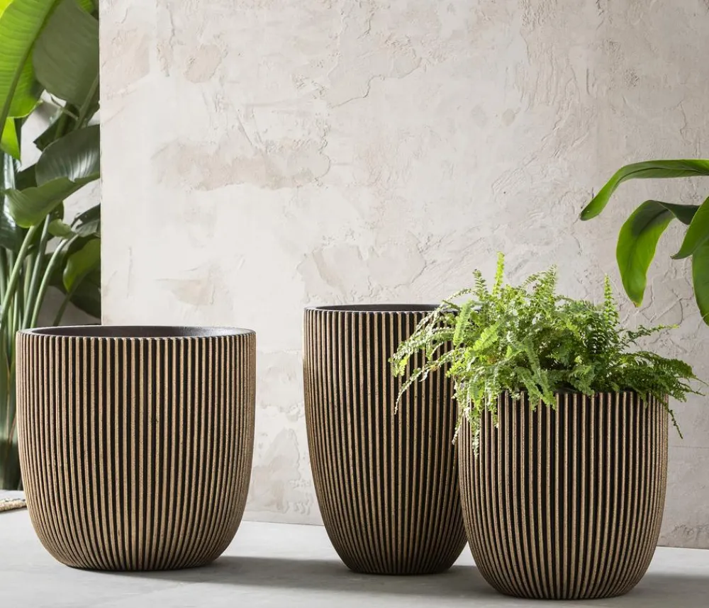 Capi Europe Blumentöpfe & Übertöpfe - Kunststoff-Topf Groove, rund Taupe