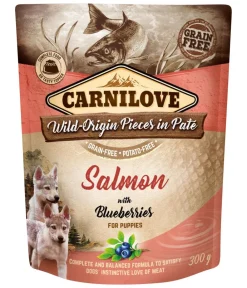 Carnilove Nassfutter für Hunde Wild-Origin Paté Puppy, Lachs & Blaubeeren, 300 g New