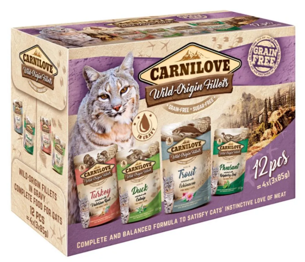 Carnilove Nassfutter Katze > Nassfutter für Katzen Wild-Origins Fillets Multipack Adult, 12 x 85 g