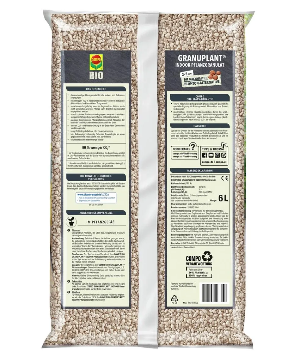 Compo Torf & Blähton|Spezialerde > BIO Granuplant Indoor Pflanzgranulat