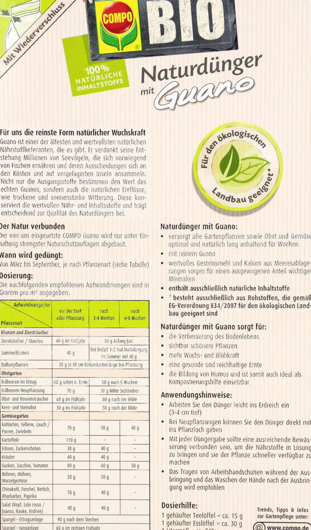 Compo Universaldünger|Blumendünger - BIO Naturdünger mit Guano