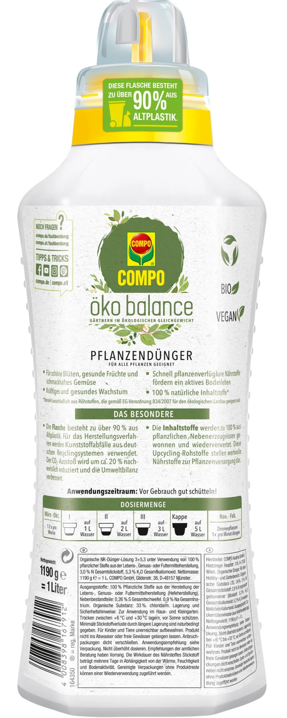 Compo Universaldünger|Bio-Dünger - ® öko balance Pflanzen-Dünger, flüssig, 1 l