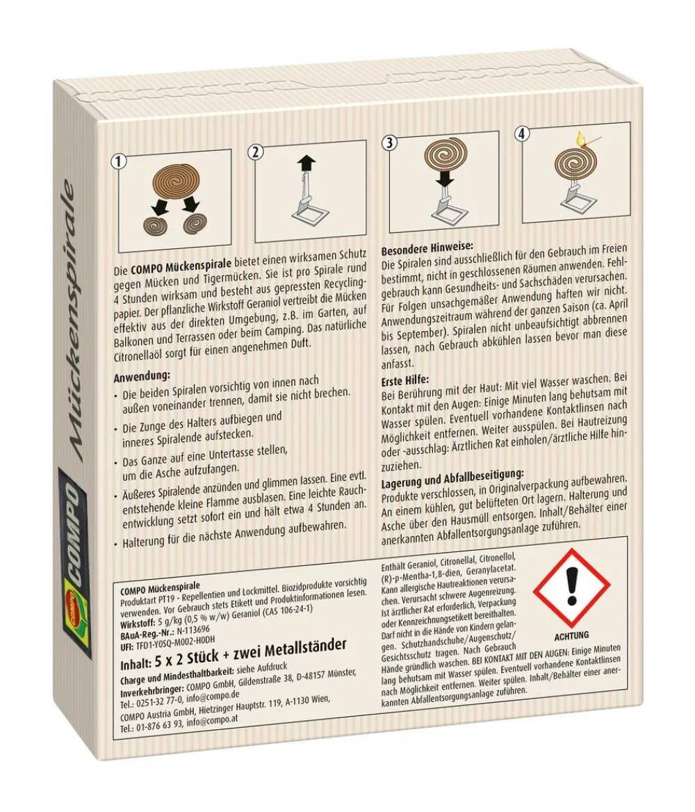 Compo Mückenspirale mit Halterung, 10 Stk. Hellbraun Best