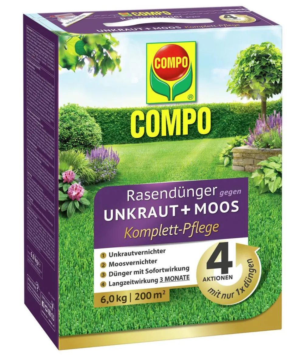 Compo Rasendünger|Unkrautvernichter > Rasendünger gegen Unkraut + Moos 4in1