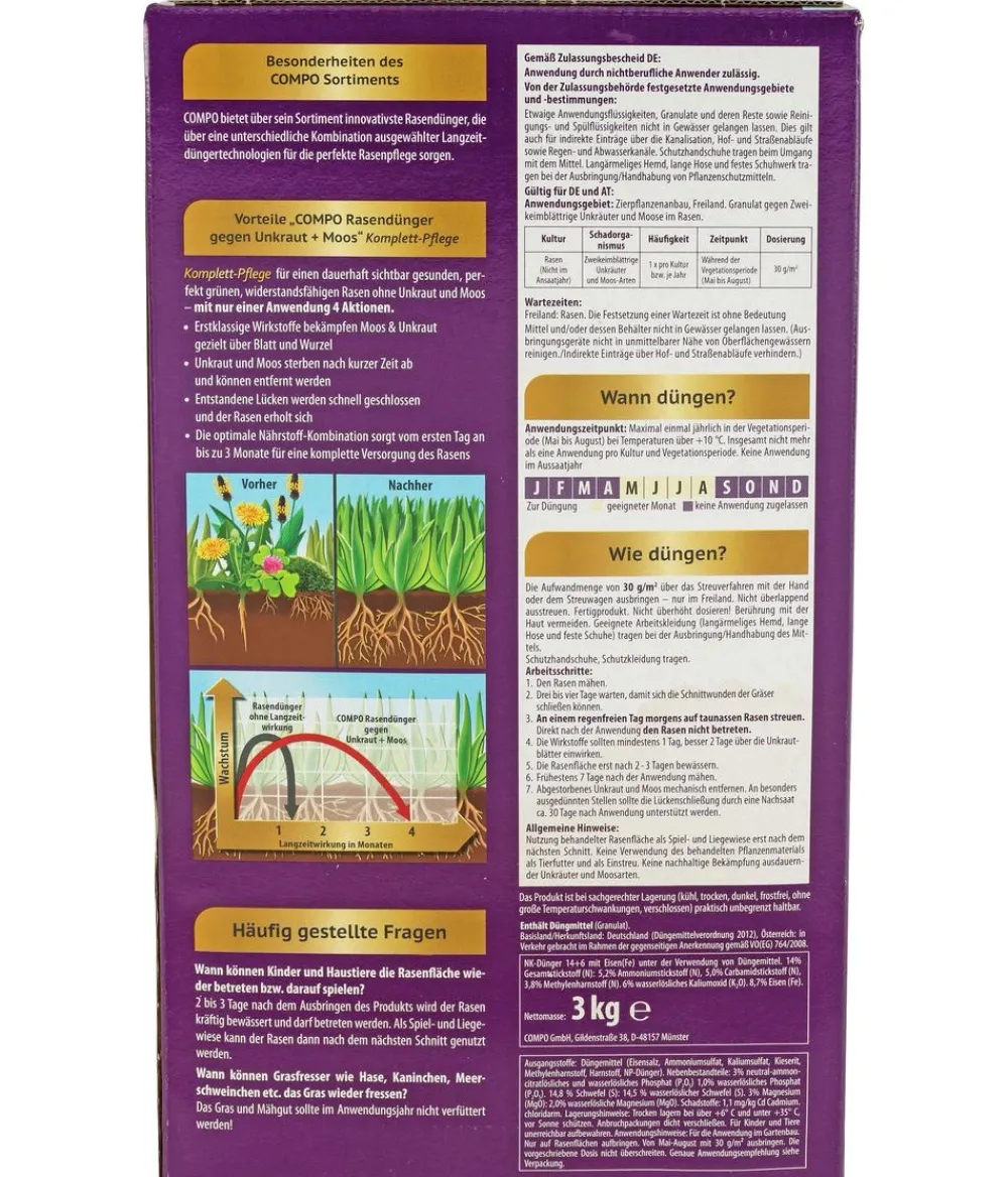 Compo Rasendünger|Unkrautvernichter - Rasendünger gegen Unkraut + Moos 4in1