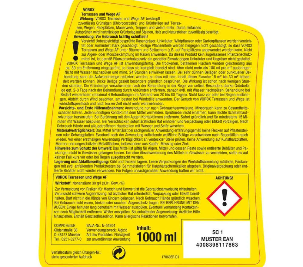 Compo VOROX® Terrassen und Wege AF, 1 l Hot