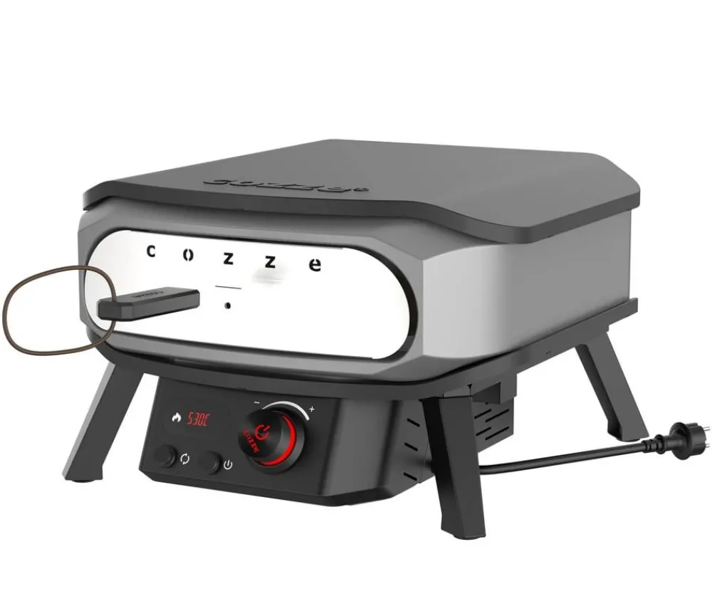 cozze® Pizzaöfen - Cozze elektischer Pizzaofen Premium Rotate 34 cm (13"), mit Thermometer inkl. Pizzastein, ca. B53/H32/T56 cm