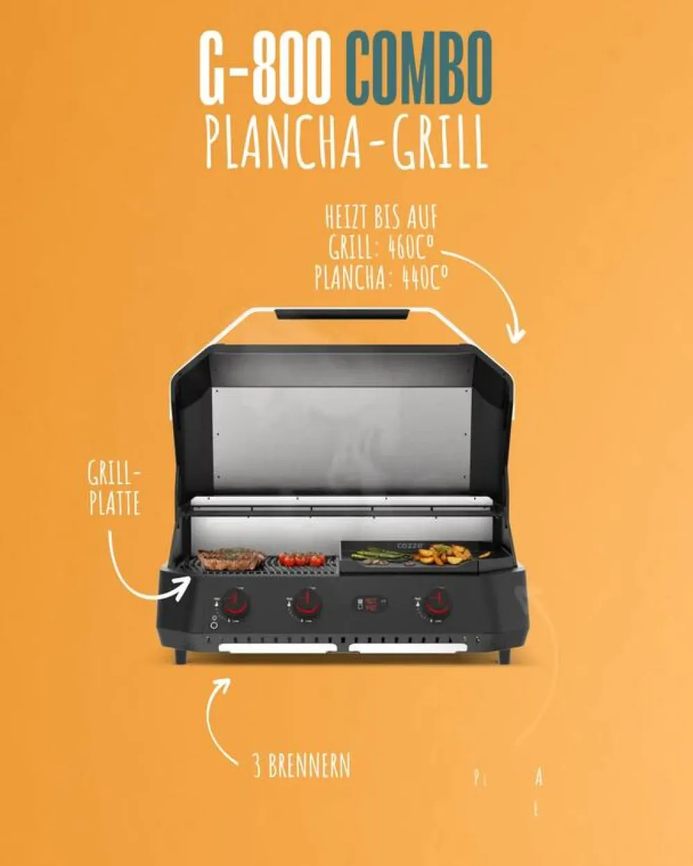 cozze® Gasgrills > Cozze Gasgrill Plancha G-800 COMBI, ca. B85,5/H48,5/T61 cm