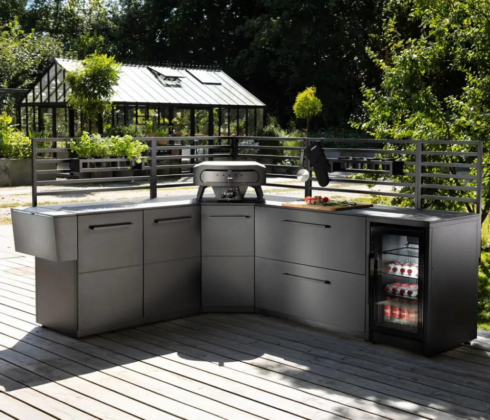 cozze® Cozze Outdoor-Küche Rückwand Eckmodul Elements, ca. B90/H75/T2,5 cm Schwarz Best