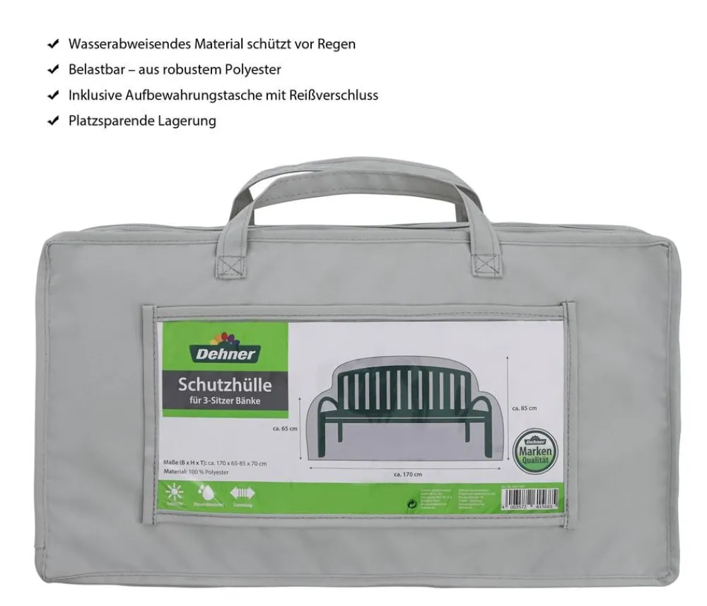 Dehner Schutzhüllen - Abdeckhaube für 3-Sitzer Bank, , ca. B170/H85/T70 cm Grau