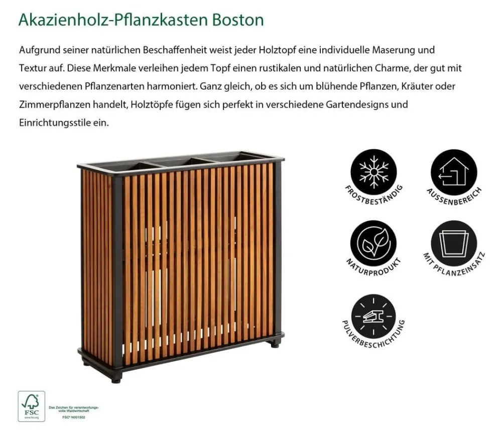 Dehner Pflanzkübel & Blumenkästen > Akazienholz-Pflanzkasten Boston, rechteckig, ca. B86 cm