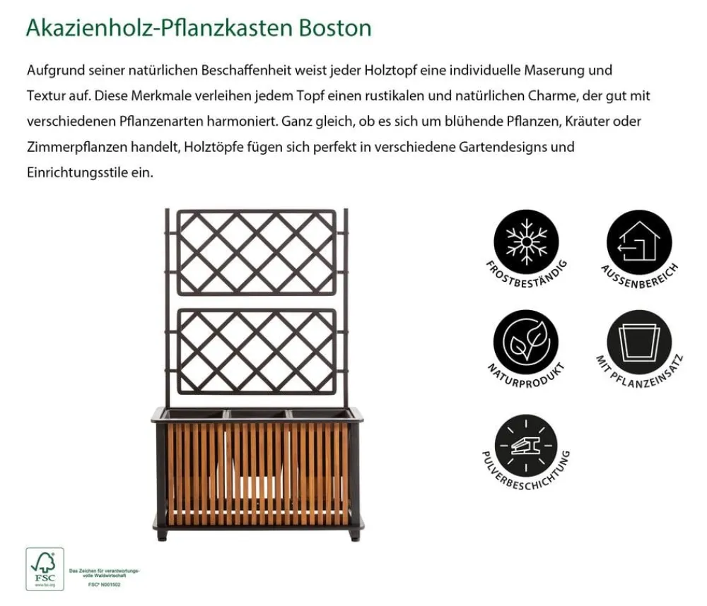 Dehner Pflanzkübel & Blumenkästen > Akazienholz-Pflanzkasten Boston, rechteckig, ca. B86/H136/T33 cm