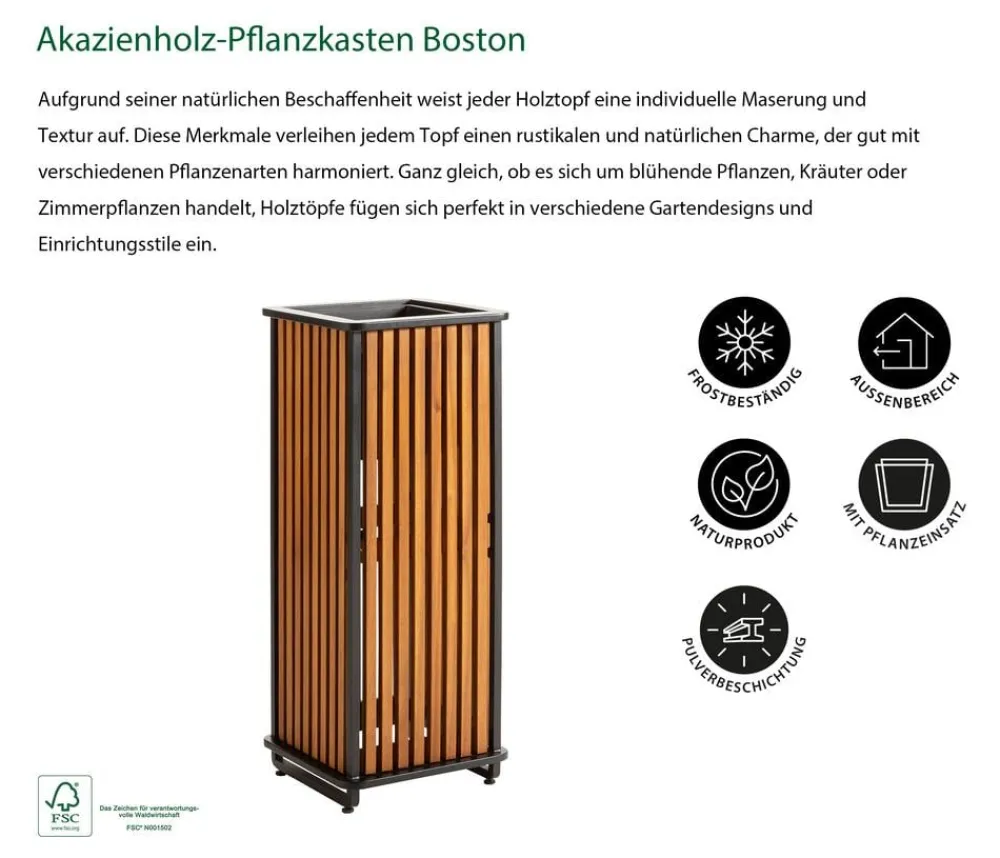 Dehner Pflanzkübel & Blumenkästen > Akazienholz-Pflanzkasten Boston, quadratisch, ca. B33/H84/T33 cm