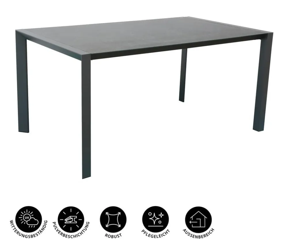 Dehner Garten-Esstische|Gartentische Aluminium - Alutisch Cleveland, ca. B160/H75/T90 cm Dunkelgrau