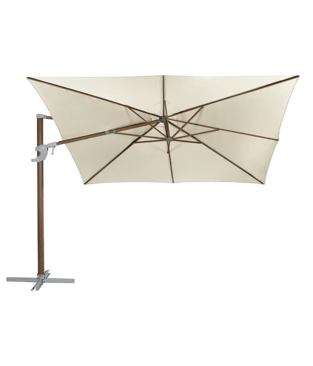 Dehner Sonnenschirme - Ampelschirm Zypern, Holzoptik, quadratisch, ca. B300/T300 cm Creme