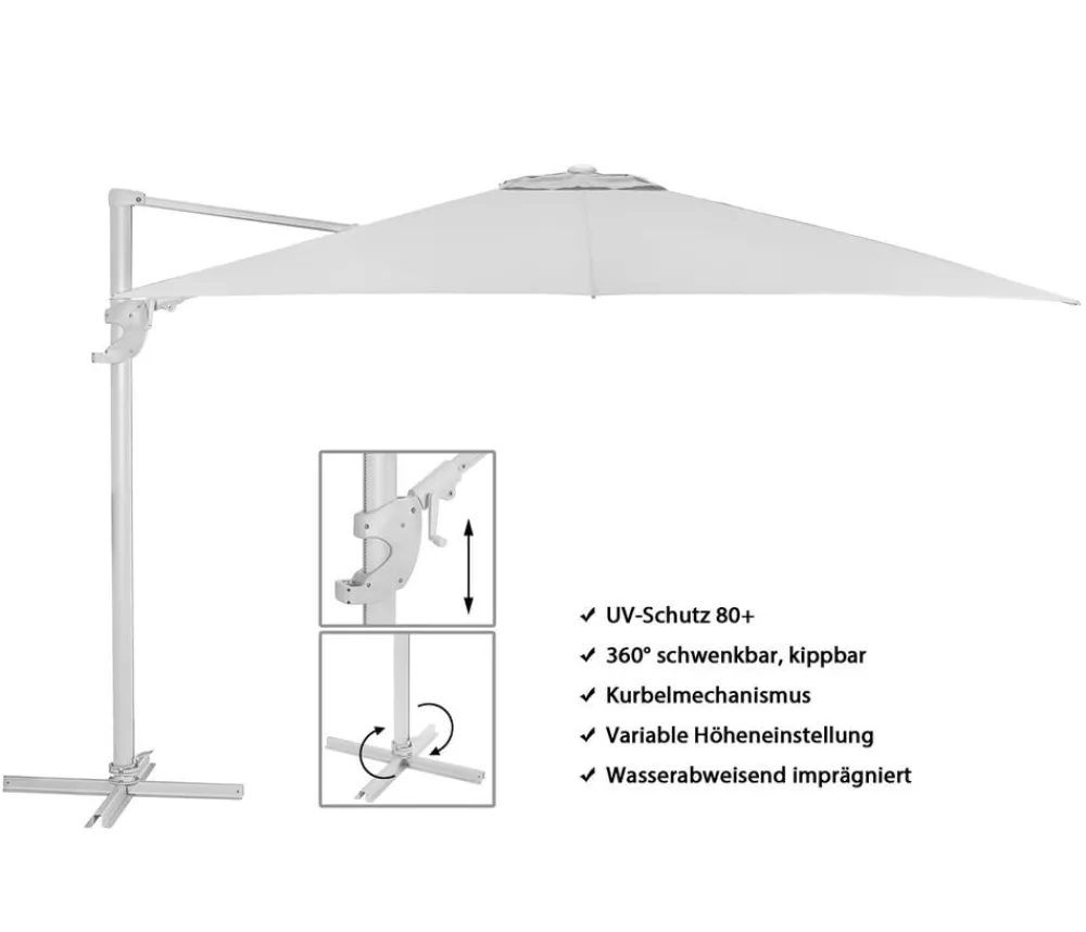 Dehner Sonnenschirme - Ampelschirm Zypern, Holzoptik, quadratisch, ca. B300/T300 cm Creme